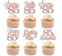 Sotpot 30 adornos para cupcakes de feliz cumpleaños número 85, purpurina de oro rosa, 85 fabulosos saludos a 85 decoraciones de cupcakes para 85 cumpleaños, suministros de fiesta de aniversario