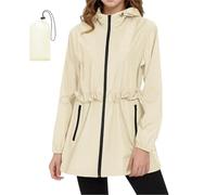 SotRong Chaqueta ligera e impermeable para mujer, chaqueta delgada de verano con capucha, gabardina para exteriores, senderismo, correr, caminar, camping, cortavientos, beige, S