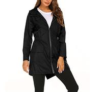 SotRong - Chubasquero ligero para mujer, plegable, cortavientos, impermeable, activo, chaqueta de exterior con capucha larga, gabardina con capucha, poncho para caminar, acampar, Negro, XL