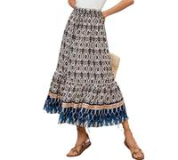 SotRong Falda bohemia de verano, vintage, estampado floral, falda gitana, cintura alta, vestidos largos de verano para vacaciones en la playa, K-azul marino, M