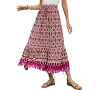 SotRong Falda bohemia de verano, vintage, estampado floral, falda gitana, cintura alta, vestidos largos de verano para vacaciones en la playa, K-morado., S
