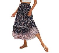 SotRong Falda midi bohemia de verano con estampado floral vintage, faldas gitanas de cintura alta, vestidos largos de verano para vacaciones en la playa, A-azul, 48