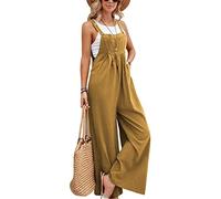 SotRong - Mono de pierna ancha con bolsillo para mujer, overol de verano bohemio sin mangas, con tirantes, amarillo, XL