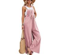 SotRong - Mono de pierna ancha con bolsillo para mujer, overol de verano bohemio sin mangas, con tirantes, rosa, 3XL