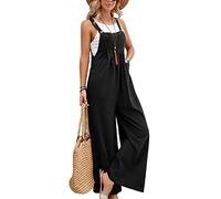 SotRong - Mono de pierna ancha con bolsillo para mujer, overol de verano bohemio sin mangas, con tirantes, Negro, XL