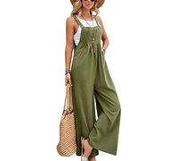 SotRong - Mono de pierna ancha con bolsillo para mujer, overol de verano bohemio sin mangas, con tirantes, Ejercito Verde, M