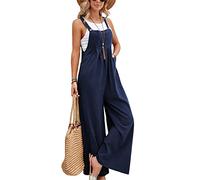 SotRong - Mono de pierna ancha con bolsillo para mujer, overol de verano bohemio sin mangas, con tirantes, azul marino, XXL