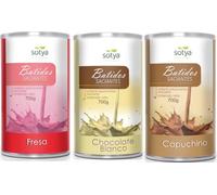 Sotya Batido Saciante Control de Peso Sustitutivo de Comida Pack 3 Sabores (Fresa, Chocolate Blanco y Capuchino) Alto en Proteínas y Fibra, Bajo en Grasas, Sin Azúcares Añadidos