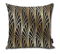 Sotyi-ltd Art Nouveau, Art Deco, dorado, negro, patrón decorativo para el hogar, funda de cojín para regalo, hogar, sofá, cama, coche, 18 x 18 pulgadas