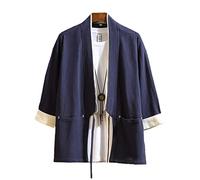 Souchi - Chaqueta de hombre Kimono japonés para hombre, XXL, Azul Marino, Estilo tradicional asiático, Ajuste Holgado, Unisex (para hombres y mujeres), Verano
