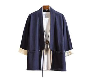 Souchi - Chaqueta de hombre Kimono japonés para hombre, XXL, Azul Marino, Estilo tradicional asiático, Ajuste Holgado, Unisex (para hombres y mujeres), Verano