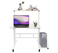 soudesileim Mesa de ordenador regulable en altura 67-115 cm, escritorio con 2 placas plegables, capacidad de carga 20 kg, estructura en forma de H, 6 ruedas con barra de freno, escritorio de pie móvil