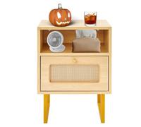 soudesileim Mesita de noche de ratán, 39 x 29 x 56,49 cm, capacidad de carga de hasta 30 kg, mesita de noche con cajón, mesita de noche independiente, estrecha, mesa auxiliar, mesa de café, mesa de té