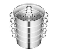 soudesileim Olla de vapor de 5 pisos, con tapa de cristal, 4 rejillas de vapor y 1 cacerola grande, apta para lavavajillas, redonda para cocinar (28 cm)