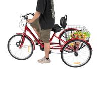 soudesileim Triciclo para adultos, 24 pulgadas, 7 marchas, 3 ruedas, bicicleta para adultos, con cesta de la compra, campana, altura ajustable, triciclo, capacidad de carga de 120 kg (rojo)