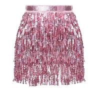 Soudittur Falda de Lentejuelas con Borlas para Danza, Mini Cruzada Brillante - Belly Rave con Flecos para Carnaval y Festival, para Mujeres y Niñas