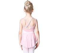 Soudittur Maillot de Danza Algodón Tutú Vestido de Ballet Gimnasia Leotardo Body Clásico Manga Corta para Niña (120cm: 6-7 años, Rosa)