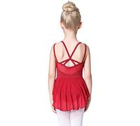 Soudittur Maillot de Danza Algodón Tutú Vestido de Ballet Gimnasia Leotardo Body Clásico Manga Corta para Niña (130cm: 8-9 años, Rojo)