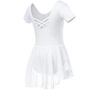 Soudittur Vestido de Ballet para Niña Maillot de Ballet Danza Clásico Algodón Gimnasia Leotardo con Falda de Chifón (130, Blanco)