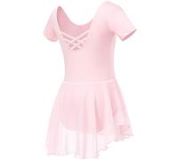 Soudittur Vestido de Ballet para Niña Maillot de Ballet Danza Clásico Algodón Gimnasia Leotardo con Falda de Chifón (150, Rosa)