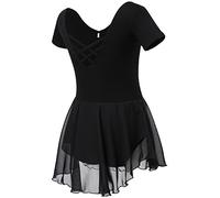 Soudittur Vestido de Ballet para Niña Maillot de Ballet Danza Clásico Algodón Gimnasia Leotardo con Falda de Chifón (130, Negro)