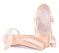 Soudittur Zapatillas de Ballet de Punta Zapatos Satén Puntas de Ballet con Puntera de Gel de Silicona y Cintas para Niñas y Mujeres Rosa EU37 (por Favor Seleccione una Talla más Grande)