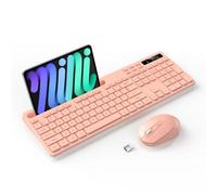 Soueto - Combo de teclado y mouse inalámbricos, teclado de computadora de tamaño completo de 2.4 G con soporte para teléfono y tableta, 22 accesos directos multimedia, teclado numérico, mouse