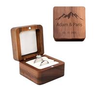 SOUFEEL Caja de Anillo de Boda Personalizada con Nombre y Fecha, Caja de Anillo de Madera Vintage con Doble Ranura, Regalos Personalizados para Compromisos, Propuestas y Bodas