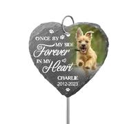 SOUFEEL Piedra Conmemorativa Personalizada para Mascotas con Estaca de Gancho, Placa de Marcador de Tumba para Perro y Gato, Memorial para Perro Fallecido con Foto, Nombre y Texto