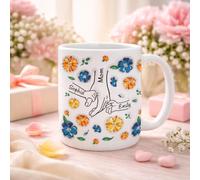 SOUFEEL Taza de abuela personalizada con nieto, abuela, mamá y nietos, flores a mano en mano, regalos personalizados para mamá y abuela, Patrón 3D taza de café, regalo del día de la madre