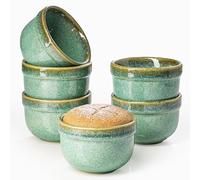 Souffle Moldes de porcelana, 6 unidades, color verde, 180 ml, mini bandeja para horno, esmalte verde, cuencos de postre, porcelana, aptos para horno y microondas