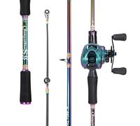 Sougayilang Baitcasting - Combo de pesca de 2 secciones, colorido, portátil, ligero, carrete de pesca súper suave para agua dulce y salada, 1.8Q-R