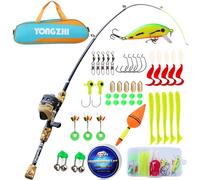 Sougayilang Caña de pescar para niños, caña de pescar telescópica portátil y carrete giratorio, con hilo de pescar, cebo, equipo de pesca, bolsa para jóvenes, niñas y niños, viajes