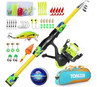 Sougayilang Caña de pescar para niños, caña de pescar telescópica portátil y combo de carrete, con carrete de pesca giratorio, señuelos para jóvenes, niñas y niños que viajan, caña de pescar para