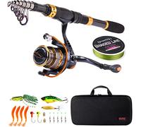 Sougayilang Combo de caña de pescar portátil con carrete giratorio, bolsa de transporte de para viajes, agua salada/dulce, 1,8 m