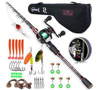 Sougayilang Caña de pescar y carrete Combo, carrete telescópico de caña de bastidor con bolsa de transporte Baitcaster Combo para agua dulce salada roja-caña de 2.1 m y carrete derecho con bolsa de transporte