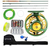 Sougayilang Carrete de Pesca con Mosca Combos con caña de Pescar Ligera y portátil y Carrete con Mosca, Paquete Completo (Verde)
