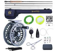 Sougayilang Combo de Caña de Pescar Con Mosca y Carrete - 4 Piezas Portátil Ultrapeso, Carrete de Aluminio Mecanizado CNC, Paquete Completo de Inicio Con Bolsa, 5/6