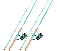 Sougayilang Combo de caña de pescar giratoria, 2 piezas de 5 pies y 6 pulgadas, caña de grafito y fibra de vidrio, duradera y fuerte, carrete de pesca antirretroceso Quickset (paquete de 2)
