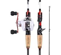 Sougayilang Combo de caña de pescar y carrete, caña de pescar de 1,8 m/2,1 m MH con carrete de baitcaster, combo de 2 secciones Baitcaster Combo-18JYB-L