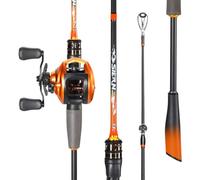 Sougayilang Combo de caña de pescar y carrete, combo de spinning y lanzador de cebo, grafito IM6, 2 piezas en blanco, mango de EVA, gancho simple, guías de acero inoxidable con anillos de cerámica