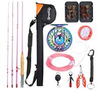 Sougayilang Combo de carrete de caña de pescar con mosca, caña portátil ultraligera con potente carrete de mosca y accesorios, buen kit de inicio 7/8
