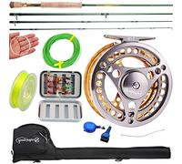 Sougayilang Combos de Carrete de caña de Pescar con Mosca con caña de Pescar Ligera y portátil y Carrete de Mosca, Paquete Completo de Inicio de Pesca con Mosca (dorado-7/8)