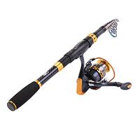 Sougayilang Combos de carrete de caña de pescar de fibra de carbono telescópica con carrete giratorio para viajes, agua salada, pesca en agua dulce, 2,4 m