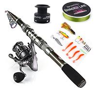 Sougayilang Combos de Carrete de Pesca telescópicos con Polos de Fibra de Carbono y Accesorios para Pesca de Agua Salada (3,3 m/10,8 ft)