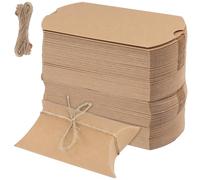 SOUJAP 100 cajas de papel de almohada marrón, 13 x 8,8 x 3,5 cm, cajas de regalo de almohada kraft con cuerda de yute para bodas, fiestas de cumpleaños