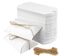 SOUJAP 100 cajas de regalo de almohada blancas con 100 cuerdas de yute, cajas grandes para dulces para bodas, fiestas de cumpleaños, 13 x 8,8 x 3,5 cm