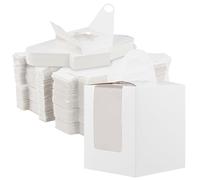 SOUJAP 100 cajas individuales para cupcakes de 9,5 x 9,5 x 11 cm, cajas blancas individuales para cupcakes con ventana, portador individual para cupcakes con asa para bodas, fiestas de cumpleaños