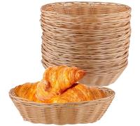 SOUJAP Paquete de 12 cestas ovaladas de plástico para pan, 23 x 15 x 6,5 cm, cesta pequeña de almacenamiento de alimentos para restaurante, cocina, exhibición