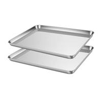 SOUJAP Paquete de 2 bandejas rectangulares de acero inoxidable, 44 x 31 x 2,5 cm, bandeja de horno de metal para cocinar, color plateado